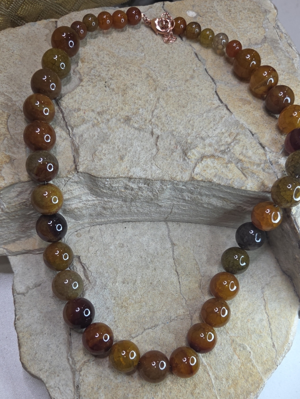 Natural Dragon Vein Multicolor Agate Bead Necklace - Women Jewelry